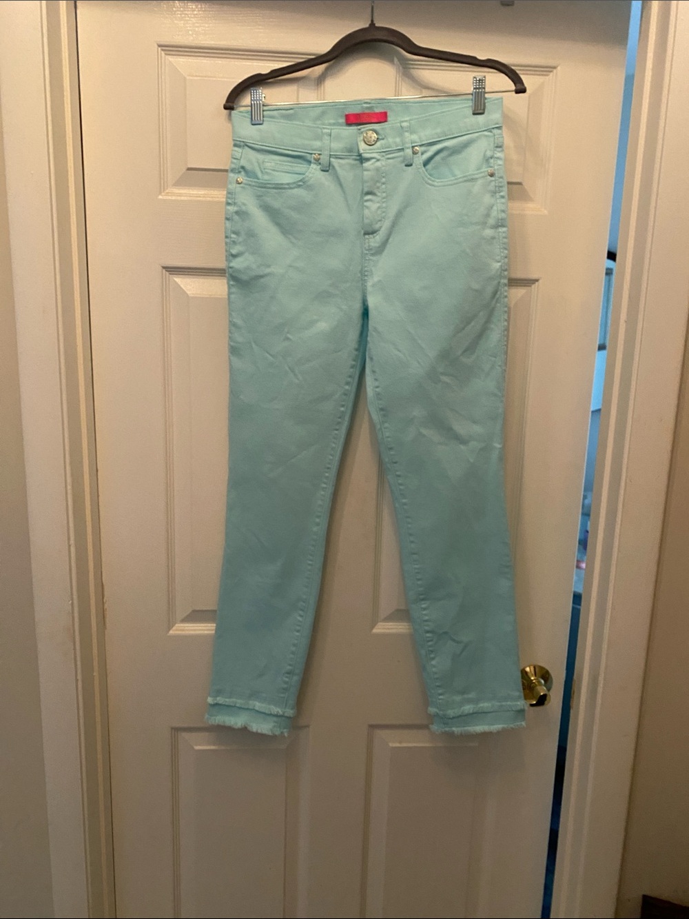 Lilly Pulitzer Light Turquoise front zip Jeans Like New Size 6
